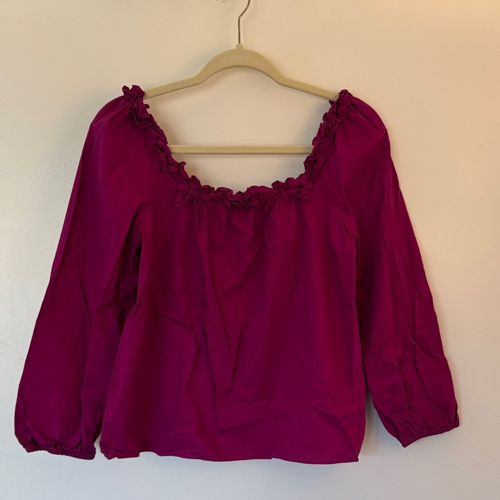 J. Crew Magenta Ruffle Blouse